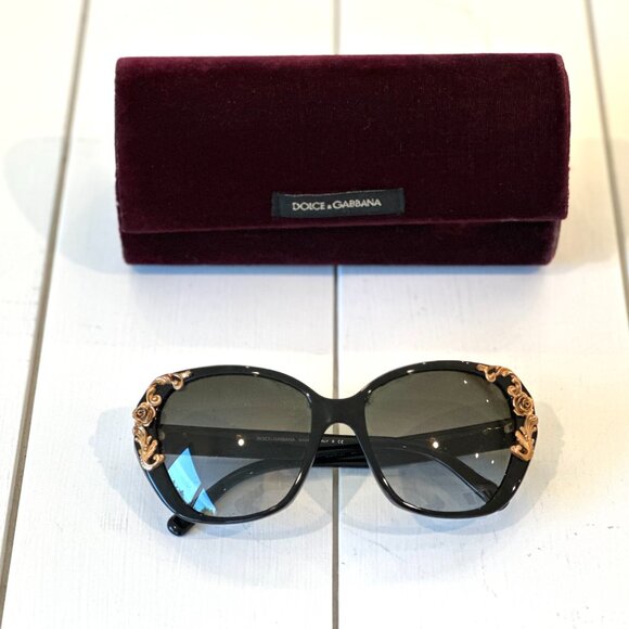 RARE Dolce and Gabbana Black and Gold Floral Sunglasses